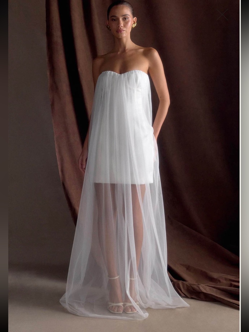 Meshki White Strapless Tulle Overlay Mini Dress